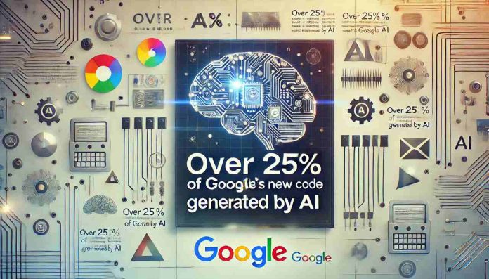 A featured image for an article titled 'Over 25% of Google’s New Code Generated by AI,' featuring digital code, AI symbols, and Google-inspired color accents against a futuristic background.