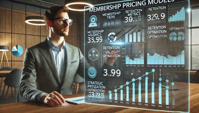 A business professional analyzing membership pricing models on a digital dashboard to optimize value and retention.