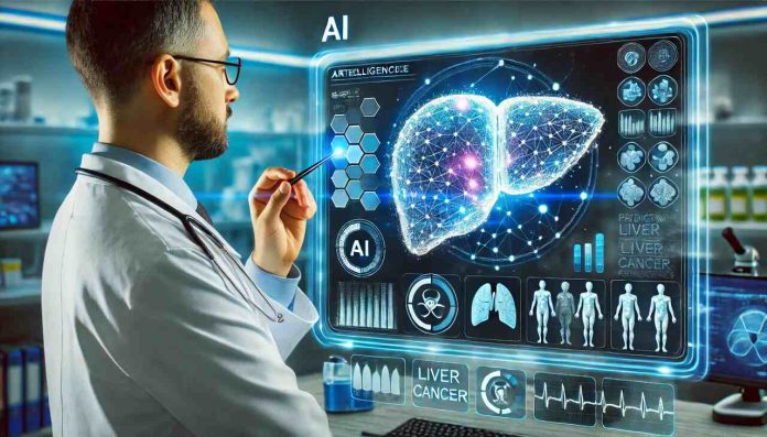 AI-powered medical interface analyzing liver scans for cancer recurrence prediction.