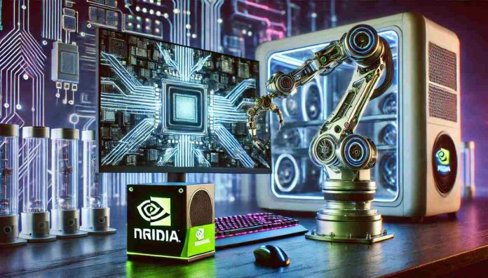 AI-driven robotic arm and Nvidia desktop system showcasing advanced computing technology.