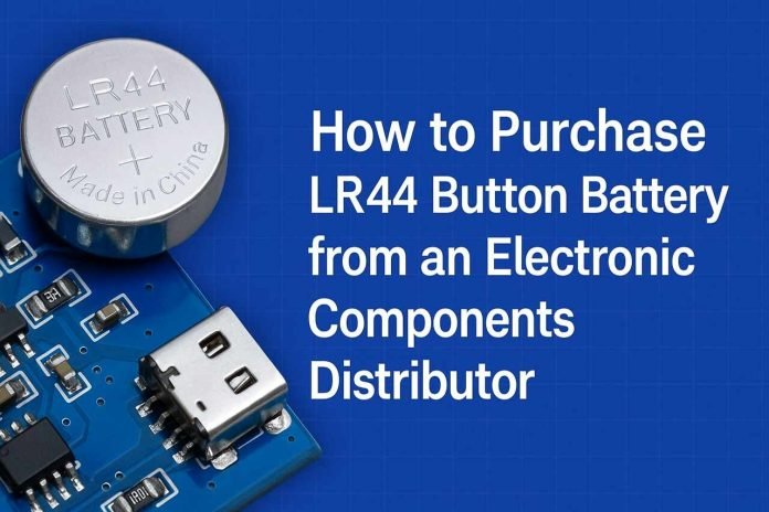 LR44 battery and circuit board next to blog title on blue background.