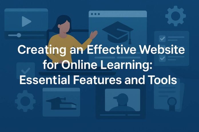 Online learning website features and tools illustration.