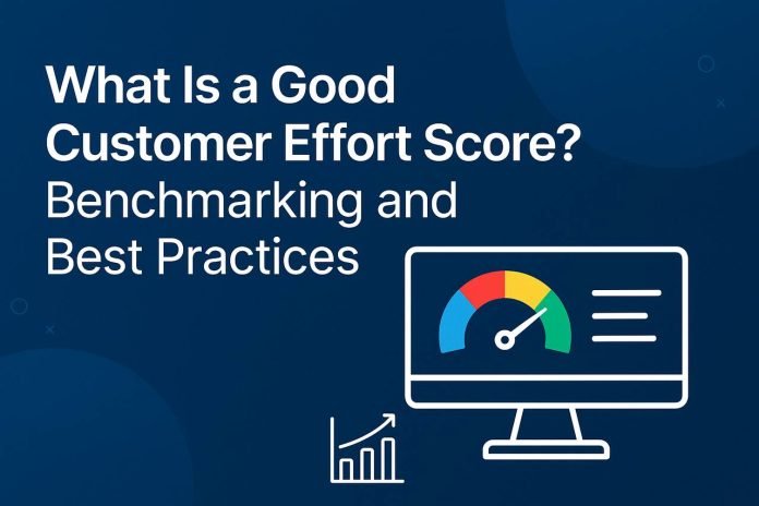 Customer Effort Score gauge and bar chart on screen.