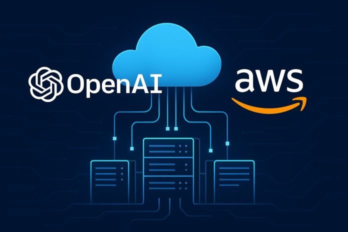 OpenAI and AWS logos connected by cloud infrastructure