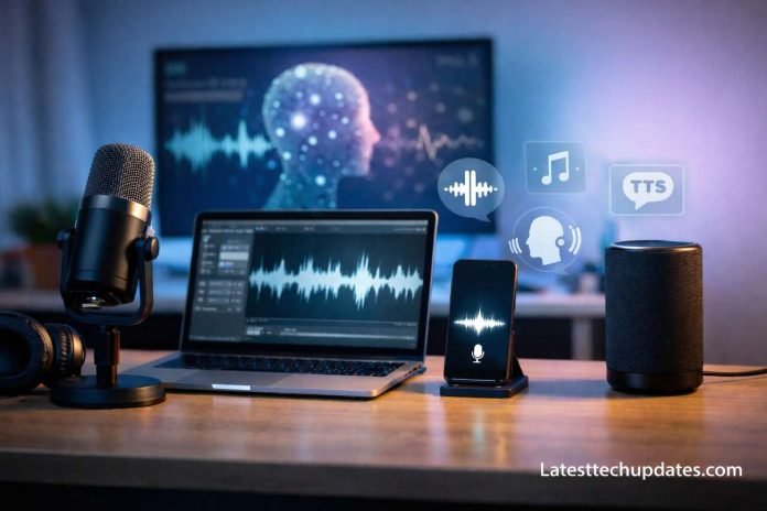 Best AI Voice Generator Tools for Natural Speech AI voice generator tools setup with microphone and audio software