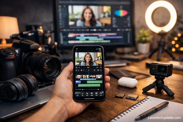 Beginner using CapCut video editing app on smartphone