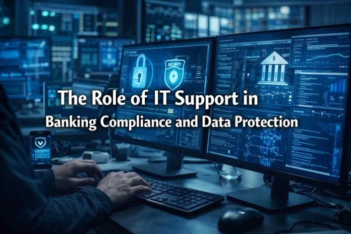 The Role of IT Support in Banking Compliance and Data Protection IT support monitoring banking compliance and data protection systems