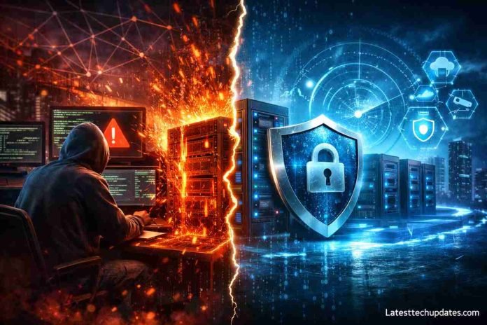 DoS vs DDoS attack and cybersecurity protection concept