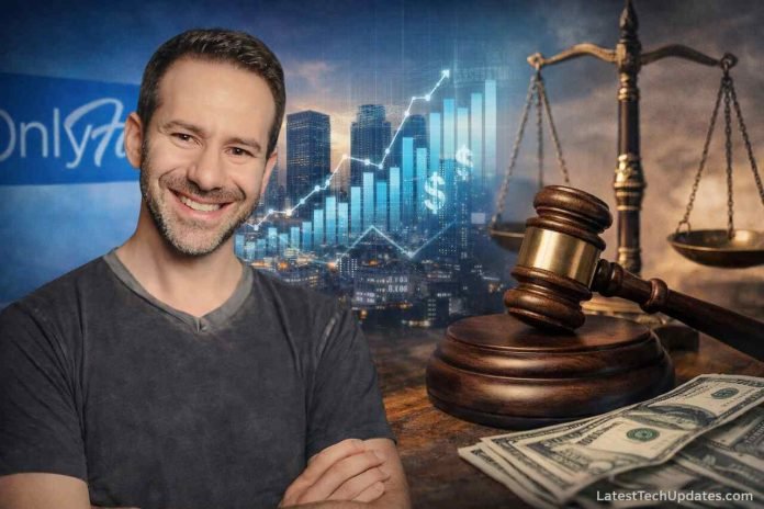 Leonid Radvinsky Death News: OnlyFans Ownership, Digital Economy Impact, and Platform Governance Legacy Man with OnlyFans background, finance charts, and legal symbols representing digital economy impact