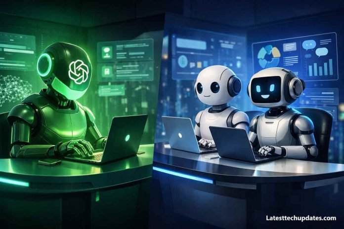 ChatGPT vs other AI chatbots comparison with futuristic AI assistants
