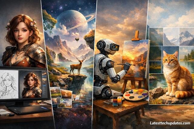 AI image generation models creating digital art scenes