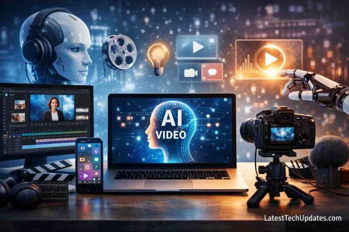 AI video generation tools workspace with camera and editing software
