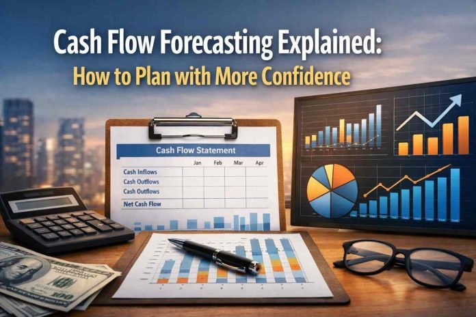 Cash flow forecasting charts and financial planning workspace