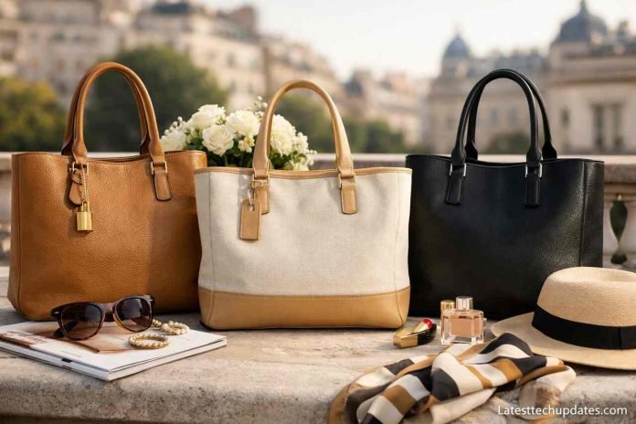 The Timeless Elegance of Women's Tote Bags Elegant women’s tote bags with accessories in a stylish outdoor setting