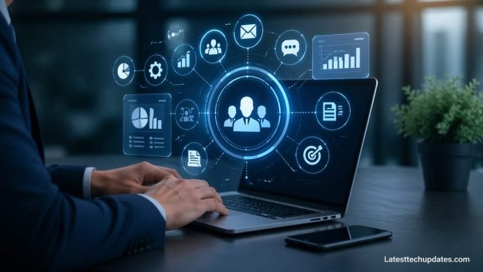 AI CRM automation dashboard with customer data analytics