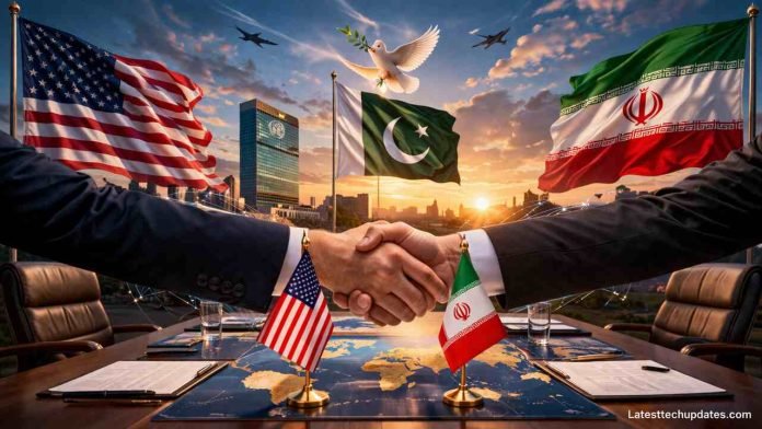 US Iran ceasefire diplomacy illustration
