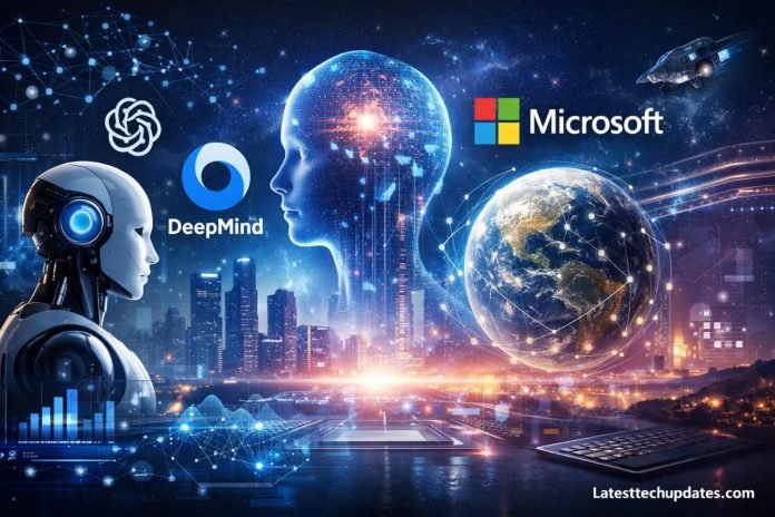 Futuristic generative AI technology with digital brain and global network