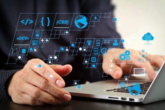 How to Choose a Custom Software Development Company in Chicago Developer selecting custom software solutions with digital tech interface