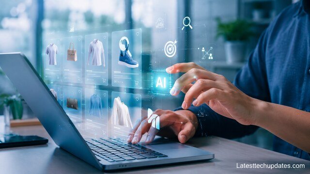 AI-powered ecommerce shopping feed management dashboard on laptop