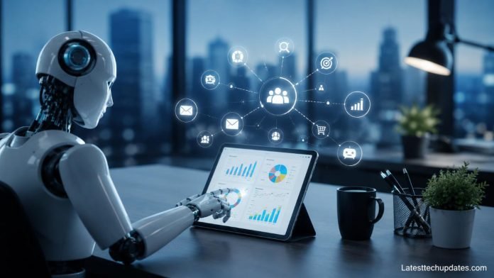 AI Marketing Automation Tools Explained: How to Choose, Set Up, and Scale Smarter Campaigns AI marketing automation dashboard with robotic assistant analyzing campaign data