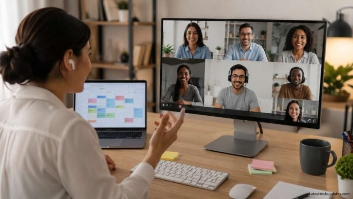 Remote team using AI meeting assistant tools during a virtual meeting