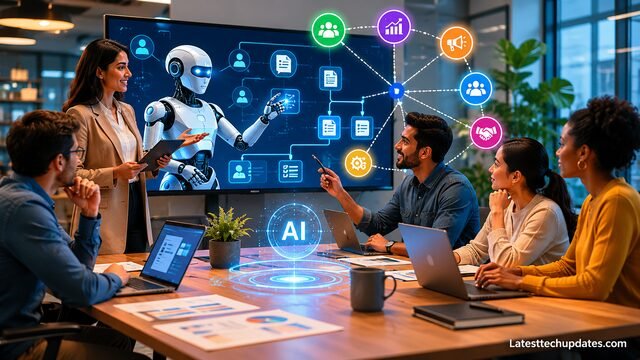 AI-powered business meeting workflow collaboration across departments