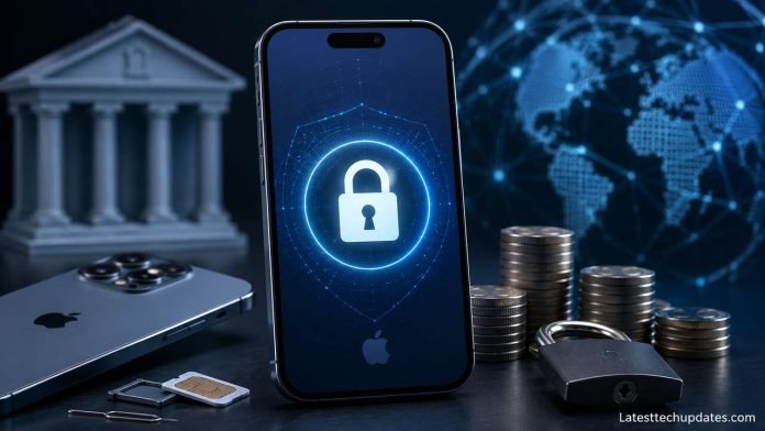 iPhone with finance lock security concept and SIM card